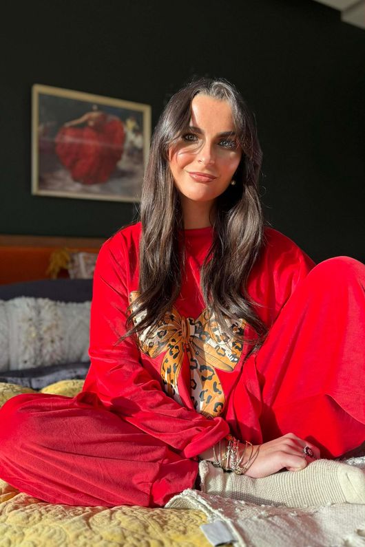 Binky Bow Soft Stretch Velour Lounge Suit Ruby /50=